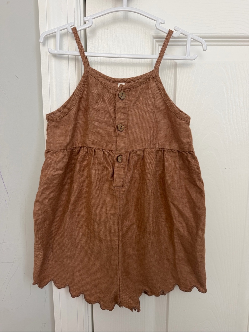 Rylee + Cru Rust-Brown Scallop Hem Spaghetti Strap Dress